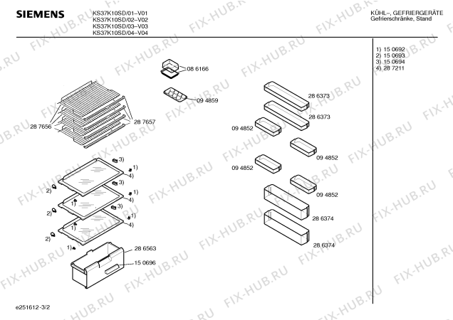 Взрыв-схема холодильника Siemens KS37K10SD - Схема узла 02