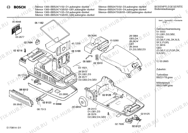 Схема №2 BBS2471GB SILENCE 1300 с изображением Модуль для пылесоса Bosch 00067857