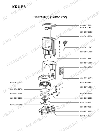 Взрыв-схема кофеварки (кофемашины) Krups F1807156(0) - Схема узла XP001493.7P2