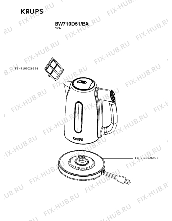 Схема №1 BW710D51/BA с изображением Часть корпуса для чайника (термопота) Krups FS-9100026993