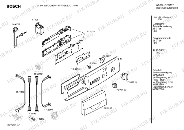 Схема №4 WFO2820 Maxx WFO 2820 с изображением Таблица программ для стиралки Bosch 00587166