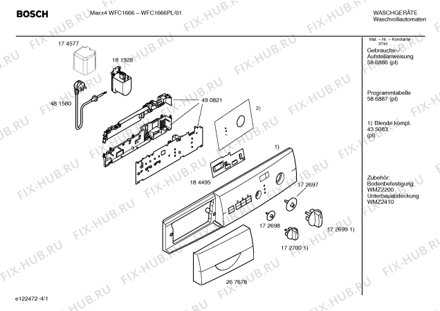 Схема №1 WFC1666PL Maxx4 WFC1666 с изображением Панель управления для стиралки Bosch 00435083