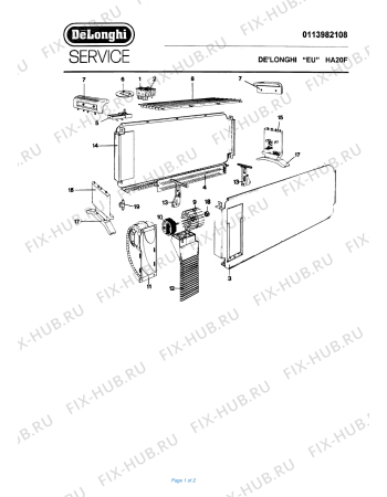 Схема №1 HA20F с изображением Панель для обогревателя (вентилятора) DELONGHI 710461