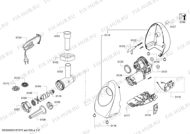 Схема №2 PI7000 с изображением Корпус для электромясорубки Bosch 12009242