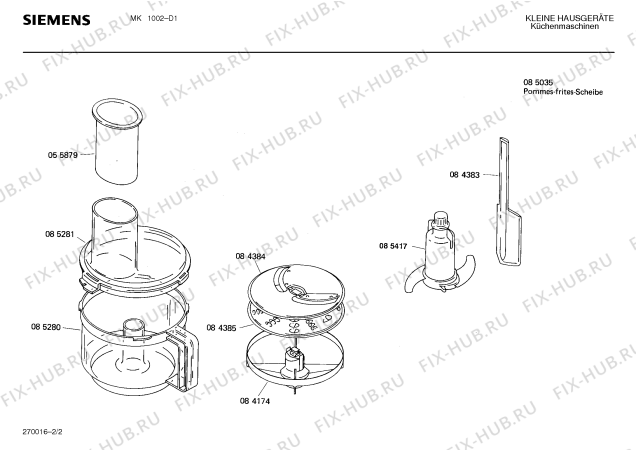 Взрыв-схема кухонного комбайна Siemens MK1002 - Схема узла 02