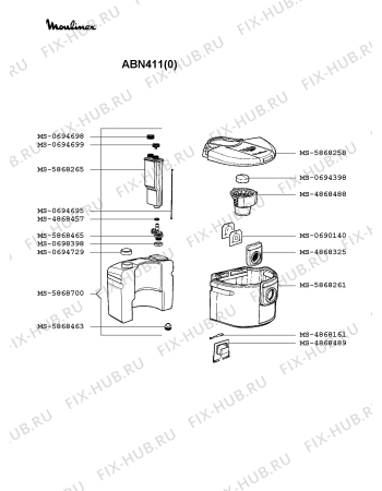 Взрыв-схема пылесоса Moulinex ABN411(0) - Схема узла 5P002167.7P2