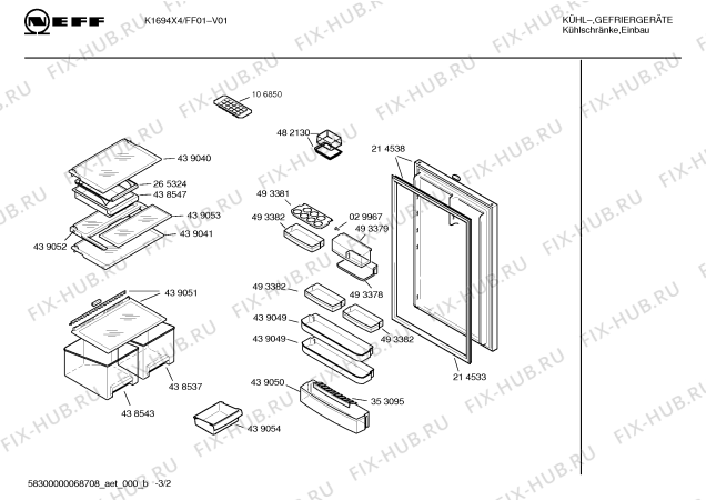 Схема №1 K1694X4FF с изображением Инструкция по эксплуатации для холодильника Bosch 00590782