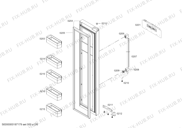 Схема №2 CK82NS21TI с изображением Дверь для холодильника Bosch 00714523