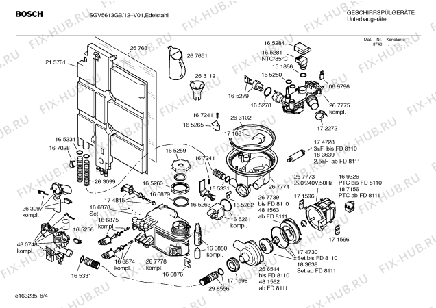 Взрыв-схема посудомоечной машины Bosch SGV5613GB - Схема узла 04