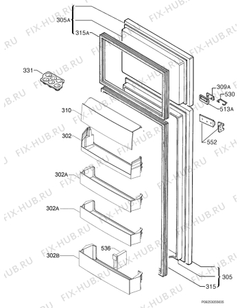 Взрыв-схема холодильника Electrolux FI251/2TS - Схема узла Door 003