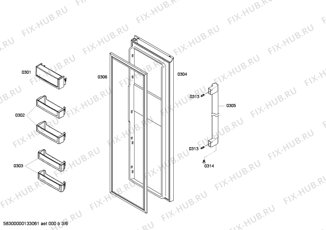 Схема №1 KANKB810 с изображением Дверь для холодильной камеры Bosch 00248198