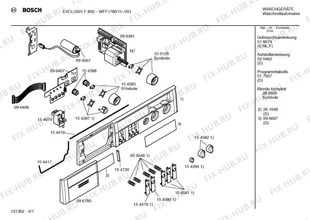 Схема №1 WFF2080DD EXCLUSIV F 1000 с изображением Вставка для ручки для стиралки Bosch 00261048
