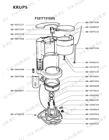 Взрыв-схема кофеварки (кофемашины) Krups F3217131D(0) - Схема узла OP001813.2P2
