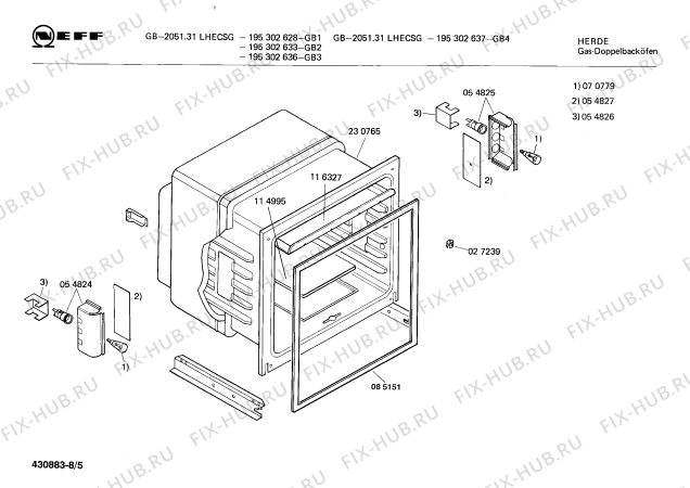Взрыв-схема плиты (духовки) Neff 195302628 GB-2051.31LHECSG - Схема узла 05