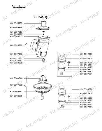 Взрыв-схема кухонного комбайна Moulinex DFC341(1) - Схема узла RP002583.9P2