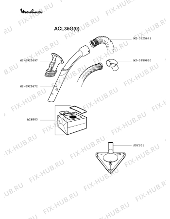 Взрыв-схема пылесоса Moulinex ACL35G(0) - Схема узла JP002215.9P3