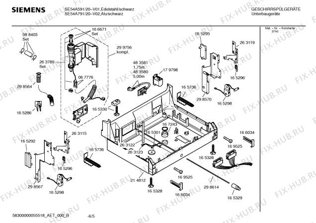 Взрыв-схема посудомоечной машины Siemens SE54A591 - Схема узла 05