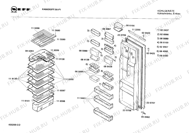 Взрыв-схема холодильника Neff K4660X0FF - Схема узла 02