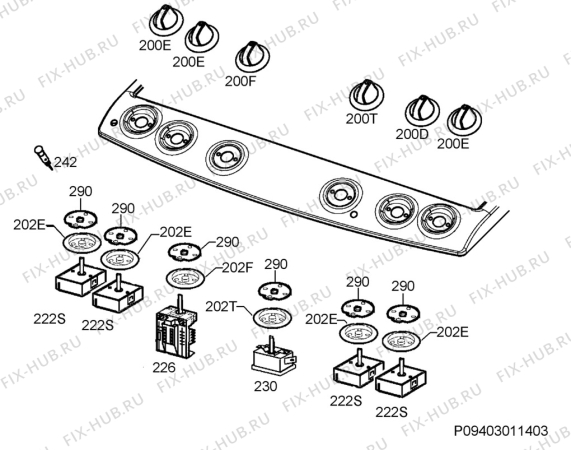 Взрыв-схема плиты (духовки) Electrolux EKC55016W - Схема узла Command panel 037