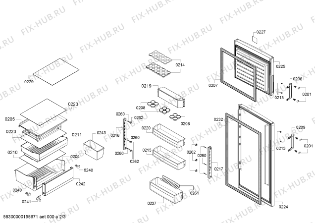 Схема №2 KDE33AL40 с изображением Дверь морозильной камеры для холодильника Bosch 00713967