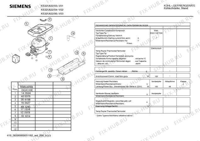 Взрыв-схема холодильника Siemens KS32U622 - Схема узла 03