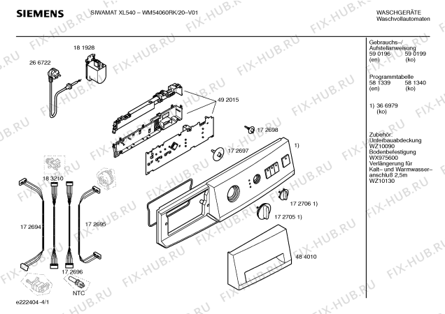 Схема №2 WM54060RK SIWAMAT XL 540 с изображением Инструкция по установке и эксплуатации для стиралки Siemens 00590196