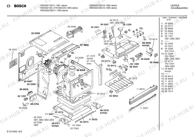 Взрыв-схема плиты (духовки) Bosch 0750462029 - Схема узла 02
