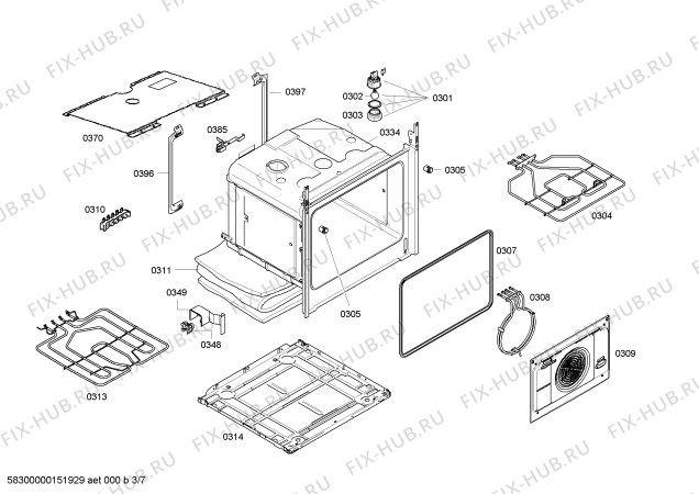 Взрыв-схема плиты (духовки) Bosch HCE778350U - Схема узла 03