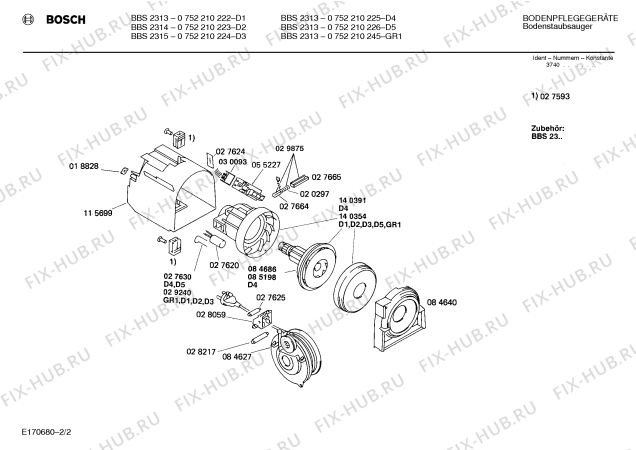 Взрыв-схема пылесоса Bosch 0752210245 BBS2313 - Схема узла 02