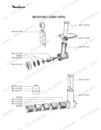 Взрыв-схема мясорубки Moulinex AE1211(0) - Схема узла TP001010.9P2