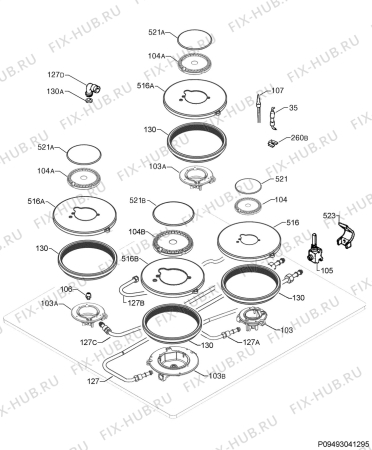 Взрыв-схема плиты (духовки) Electrolux EHT6432W - Схема узла Functional parts 267