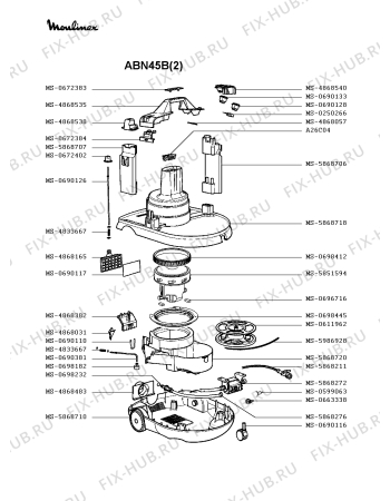 Взрыв-схема пылесоса Moulinex ABN45B(2) - Схема узла PP002173.3P2