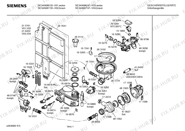 Взрыв-схема посудомоечной машины Siemens SE34A686 Extraklasse - Схема узла 04