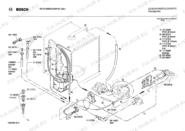 Схема №1 0730102763 SMS5100 с изображением Переключатель для посудомойки Bosch 00055630