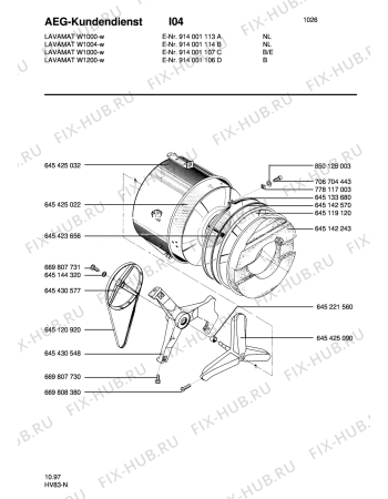 Взрыв-схема стиральной машины Aeg LAVW1004-W NL - Схема узла Tub and drum