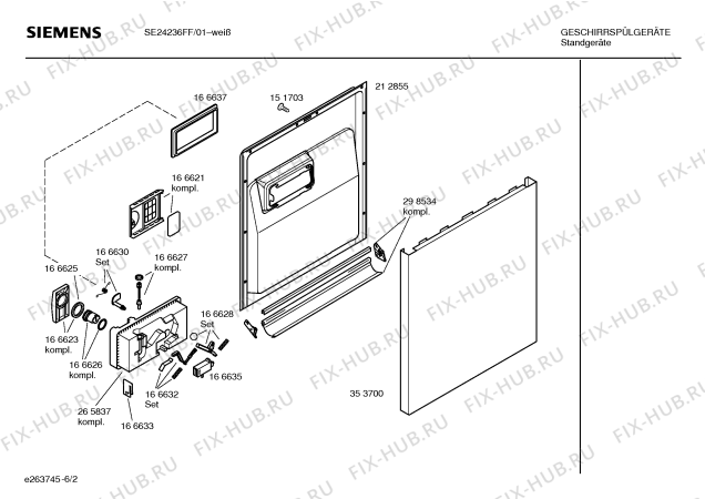 Схема №4 SE25A236FF с изображением Панель управления для посудомойки Siemens 00433852