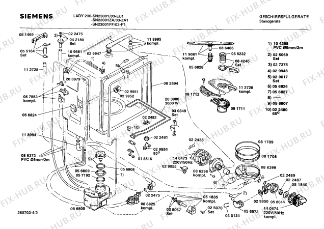 Взрыв-схема посудомоечной машины Siemens SN23001ZA - Схема узла 02
