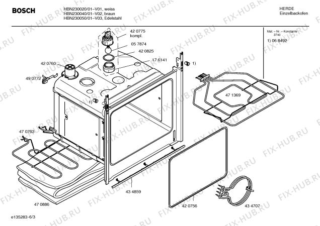 Взрыв-схема плиты (духовки) Bosch HBN230020 - Схема узла 03
