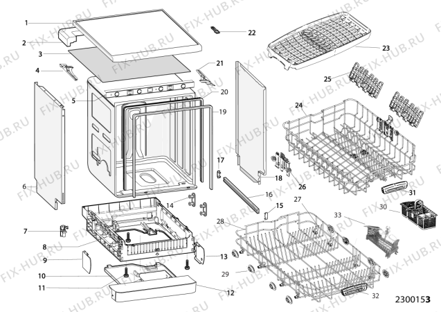 Взрыв-схема посудомоечной машины Indesit DSR57H96Z (F105533) - Схема узла