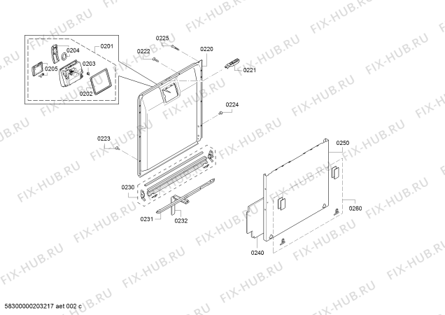 Схема №2 SMV46CX04E, SilencePlus с изображением Передняя панель для посудомойки Bosch 11021276