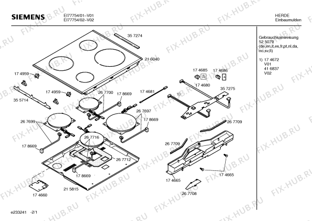 Схема №2 EI77754 с изображением Стеклокерамика для плиты (духовки) Siemens 00216040