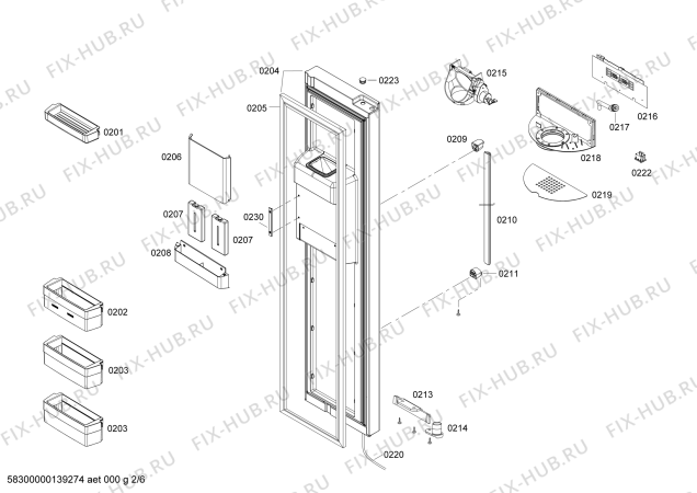 Схема №1 B22CS30SNI с изображением Дверь для холодильной камеры Bosch 00248098