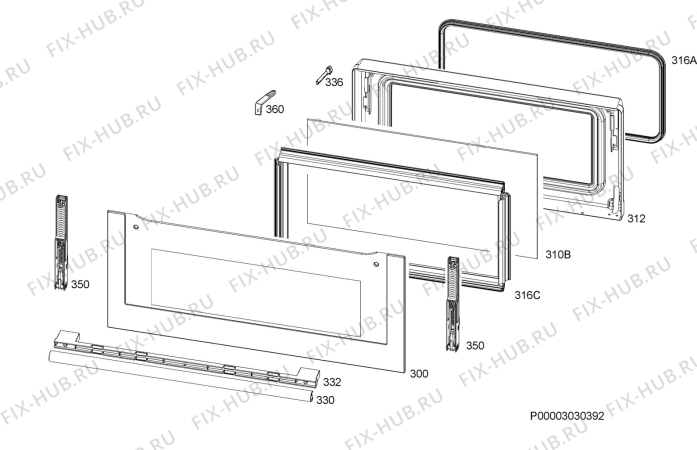 Взрыв-схема плиты (духовки) Aeg Electrolux KM7100000M - Схема узла Door