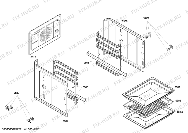 Взрыв-схема плиты (духовки) Bosch HBA41R420E Horno bosch indep.multif.blnc.c/minutero - Схема узла 05