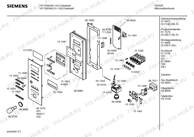 Схема №3 HF75955NL с изображением Панель управления для микроволновки Siemens 00350517