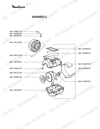 Взрыв-схема пылесоса Moulinex AAK85E(1) - Схема узла 0P002160.0P2