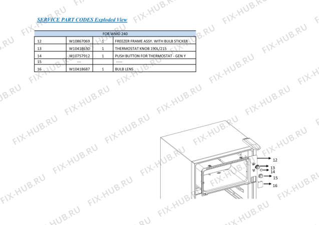 Схема №4 WMD 240 WH с изображением Винт (болт) для холодильной камеры Whirlpool 482000093278