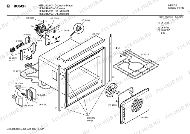 Взрыв-схема плиты (духовки) Bosch HEN240A - Схема узла 02