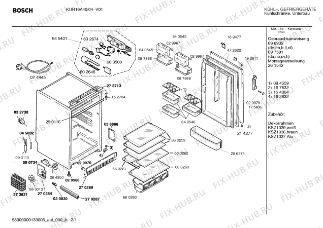 Схема №1 KUR16A40 с изображением Инструкция по эксплуатации для холодильника Bosch 00545552