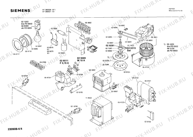 Взрыв-схема микроволновой печи Siemens HF360031 - Схема узла 04